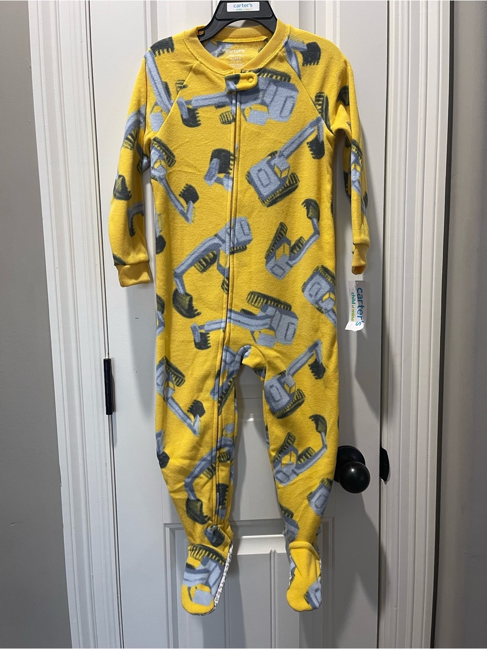 Carter's Boys YelloCarter's Boys Yellow Excavator Fleece Footed Pajamas Sleepers